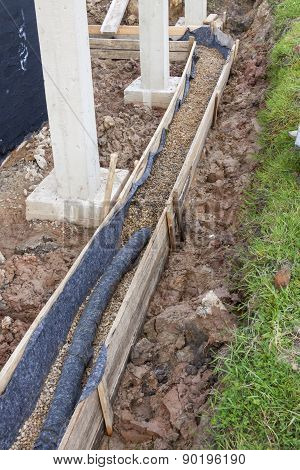 View on Water protection - drainage. Construction site.