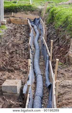 View on water protection -drainage. Construction site.