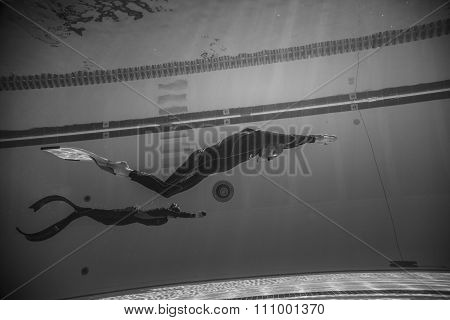 Freediver Dynamic With Monofin Performance From Underwater
