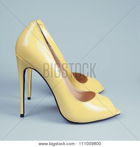 Yellow High Heels Open Toe Pump Shoes