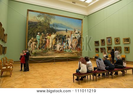 Moscow, Russia - November 5, 2015: The State Tretyakov Art Gallery in Moscow. The museum was founded in 1856 by merchant Pavel Tretyakov, the world's largest collection of Russian art.