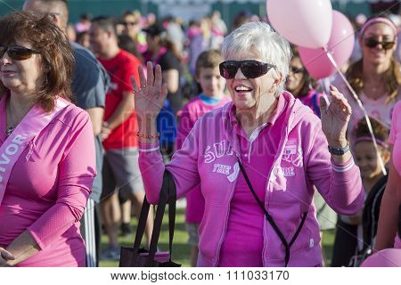 Woman In Crowd Prior To Breast Cancer Walk