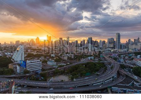 Bangkok urban and expressway from top view