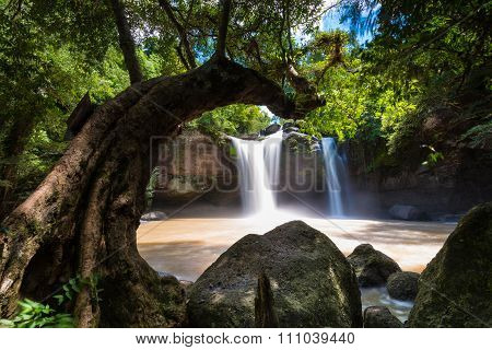 Heo Suwat Waterfall in Khao Yai National Park in Thailand.
