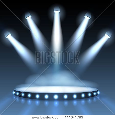 Vector illuminated podium with spotlights. Abstract background for presentation