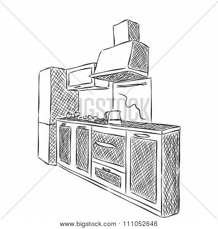 Kitchen interior drawing