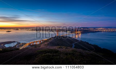 Sunrise At Golden Gate Bridge And City Of San Francisco