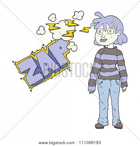 freehand drawn cartoon casual alien girl using telepathy