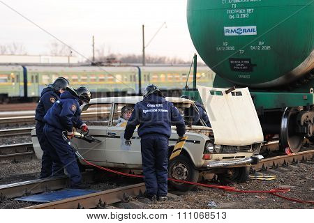 Orel, Russia - December 09, 2015: Emergency Control Ministry (mchs) Tactical Exercise. Rescue Team S