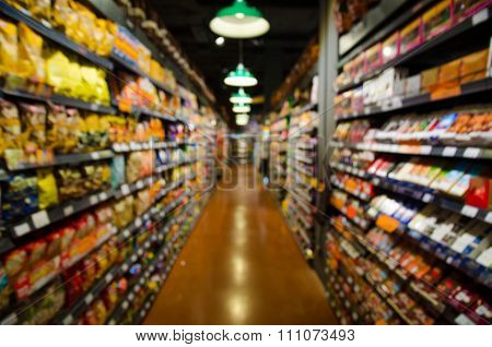 Supermarket store blurred background