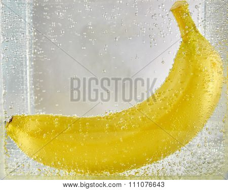 Beautiful Banana In The Water With Bubbles