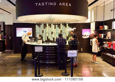 HONG KONG - MAY 5, 2015: interior of Nespresso store. Nespresso is the brand name of Nestle Nespresso S.A., an operating unit of the Nestle Group.