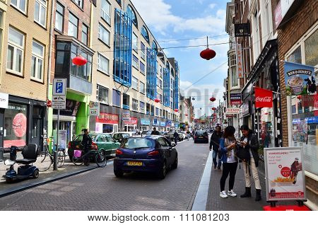 The Hague, Netherlands - May 8, 2015: People Visit China Town In The Hague