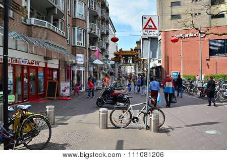 The Hague, Netherlands - May 8, 2015: People Visit China Town In The Hague