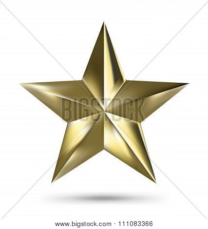Isolated Matallic Golden Star On White Background