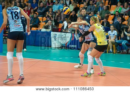 Unidentified Players In Action During The Game On Women's Rissian Volle