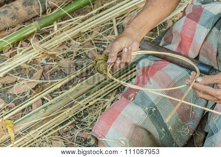 Traditional basketwork, Thai Country Lifestyle, Old Thai man