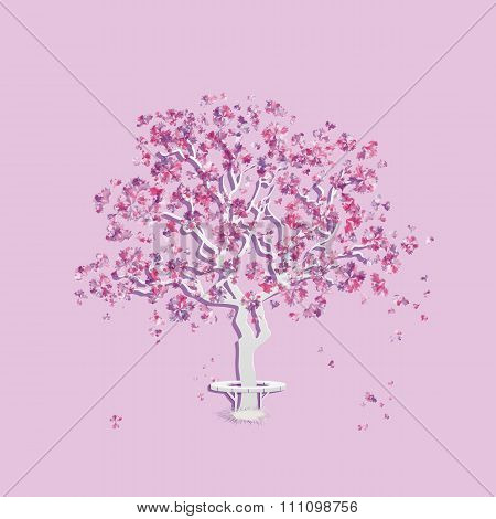 Spring landscape with abstract blooming tree