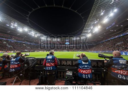 Media And Photographers  During The Uefa Champions League Game Between Bayer 04 Leverkusen Vs Barcel