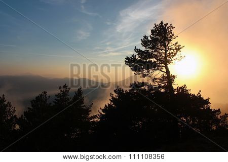 Beautiful Sunset In The Mountains. Fall Landscape, Chatyrdag Pla