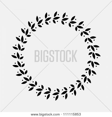 Laurel wreath cicle tattoo. Black stylized ornament, sign of leaves. Victory, peace, glory symbol. V