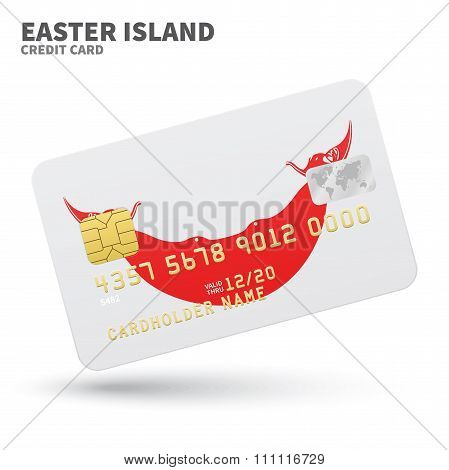 Credit card with Easter Island flag background for bank, presentations and business. Isolated on whi