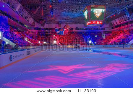 MOSCOW - MARCH 19, 2015: Sports palace CSKA during the hockey game Yokerit vs CSKA on Russia KHL championship in the sports complex CSKA Moscow, Russia. CSKA won 4: 2