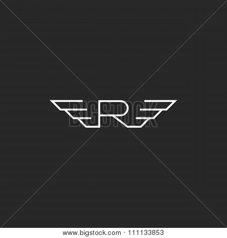 Monogra Letter R Logo Wings, Flying Abstract Business Card Emblem, Fast Decorative Design Element