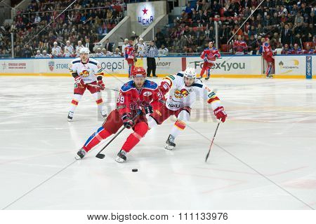 MOSCOW - MARCH 19, 2015: Jan Mursak (39) in action on hockey game Yokerit vs CSKA on Russia KHL championship in the sports complex CSKA Moscow, Russia. CSKA won 4: 2