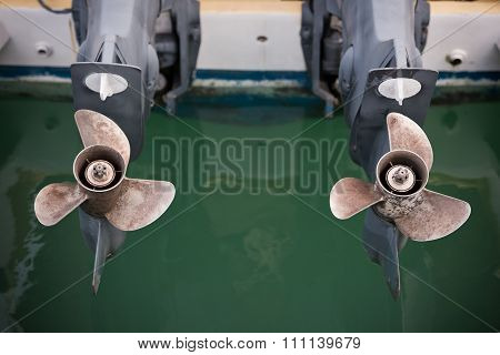 Two Boat Engine With Propeller Details Shot