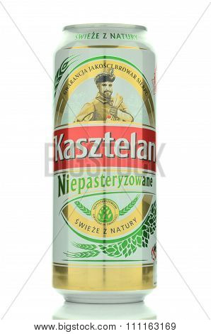 Kasztelan unpasteurized  lager beer isolated on white background