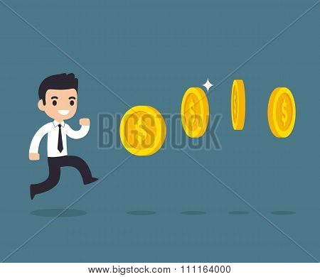 Businessman Chasing Coins