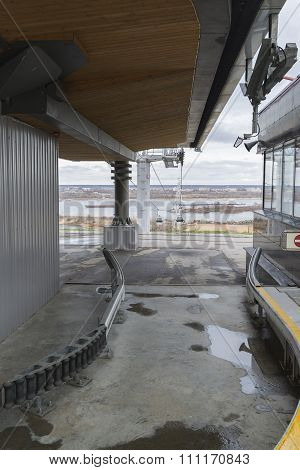 Nizhny Novgorod, RUSSIA - November 04.2015. The cable car across the river Volga is a  longest in co