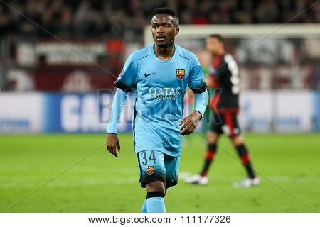 Wilfrid Kaptoum During The Uefa Champions League Game Between Bayer 04 Leverkusen Vs Barcelona At Ba