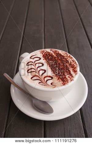 Close Up Beautiful Top Dressing Fern Leaves Pattern Of Moccachino Coffee New Zealand Style