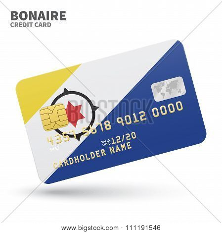 Credit card with Bonaire flag background for bank, presentations and business. Isolated on white