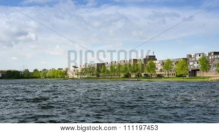 Apartment Buildings Around Weer Water In Almere Stad