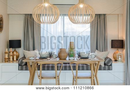 Wooden Table And Chair In Modern Dinning Room
