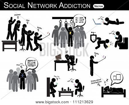Social Network Addiction . A Man Use Smartphone Every Time , Everywhere