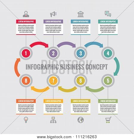 Infographic business concept - creative vector layout with icons. Circles and arrows.