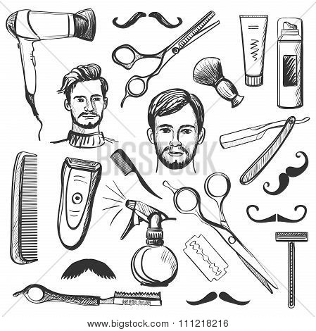 Set of vintage barber shop elements