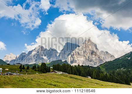 Pass In The Alpes Passo Di Rolle, Old Ancient Pass In The Dolomite Alpes