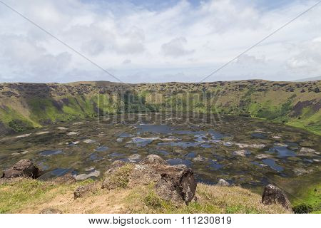 Volcano Rano Kau on Rapa Nui, Easter Island