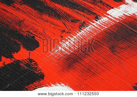 Brushstroke - White,black And Red Acrylic Paint  On  Metal Surface