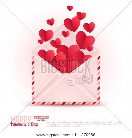 Happy Valentines Day Envelope with Paper Hearts