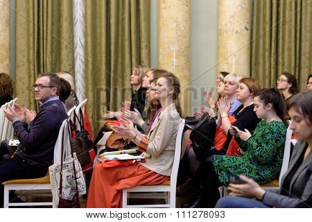 ST. PETERSBURG, RUSSIA - NOVEMBER 21, 2015: Day of German teachers in the Anichkov palace. The event is organized by the Goethe-Institut in Saint-Petersburg