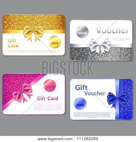 Gift Voucher Design with Glitter Texture and  Bow. .