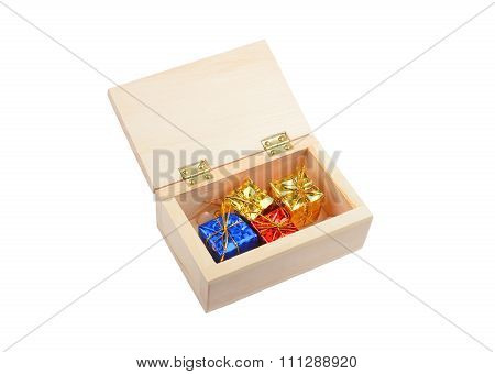 Wooden Box With Christmas Gift