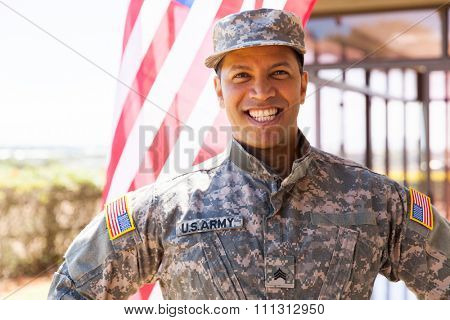 portrait of happy us army soldier outdoors