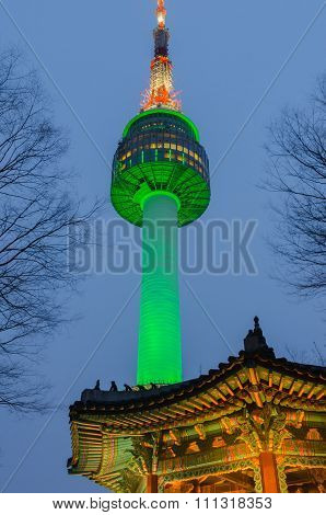 Namsan Mountain of Seoul tower at night in SeoulSouth Korea